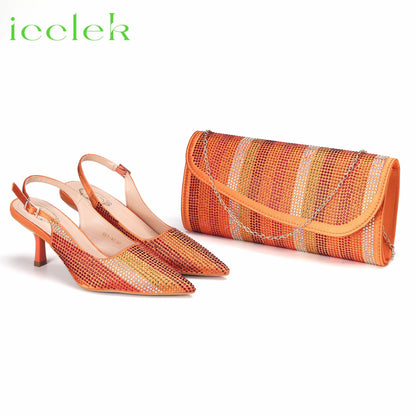 Italian Design African Women's High Heels Pointed Toe Sandals Party Wedding Party Magenta Color Shoes and Bags Set