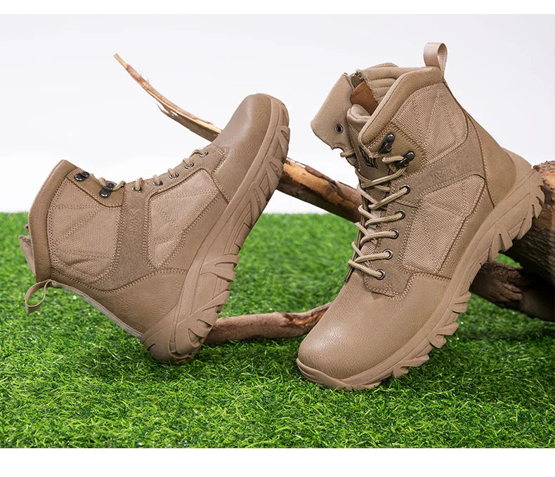Brand High-Top Leather Men's Boots Breathable Desert Combat Men Work Ankle Outdoor Non-slip Hiking Boots Men's Motorcycle Boots
