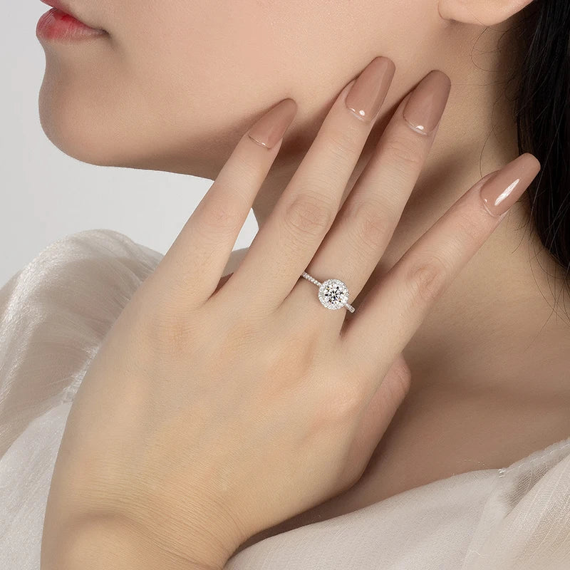 Moissanite Ring For Women S925 Pure Silver Plated 18K White Gold Round Diamond Proposal Wedding High-end Jewelry
