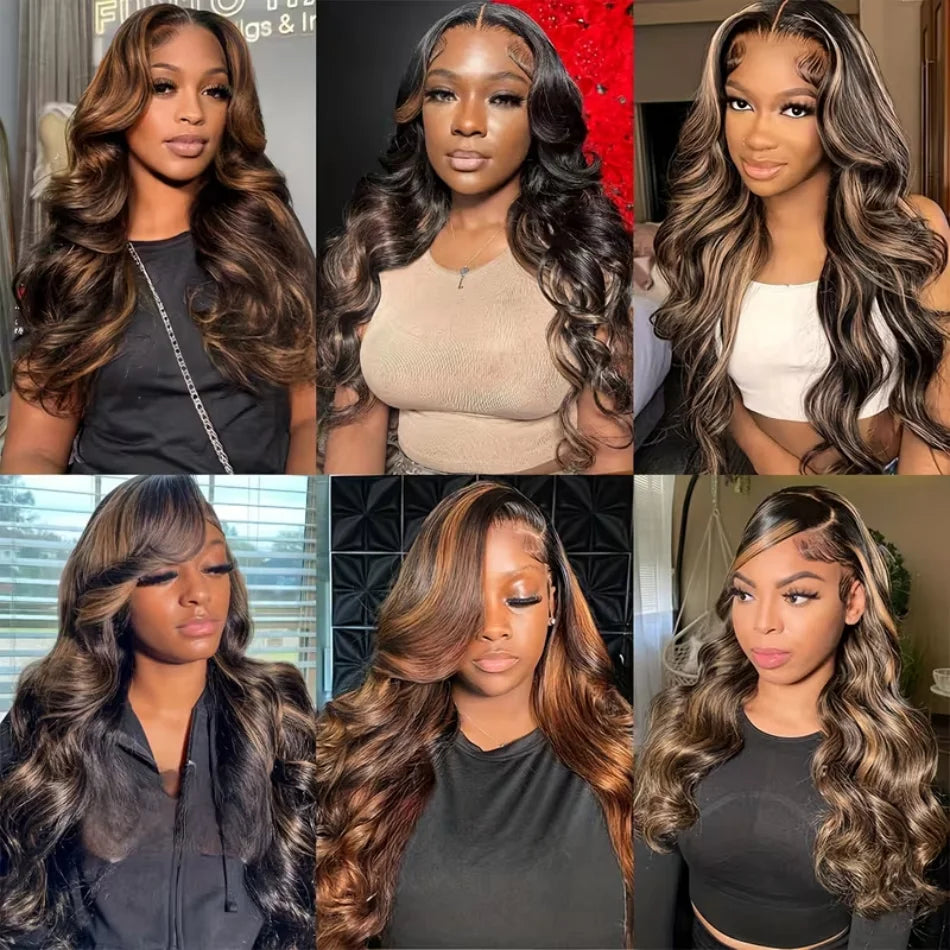 Highlight Ombre Body Wave Human Hair Wigs 13X6 Hd Lace Frontal Wig 250 Density Brazilian 13X4 Lace Front Wigs Pre Plucked