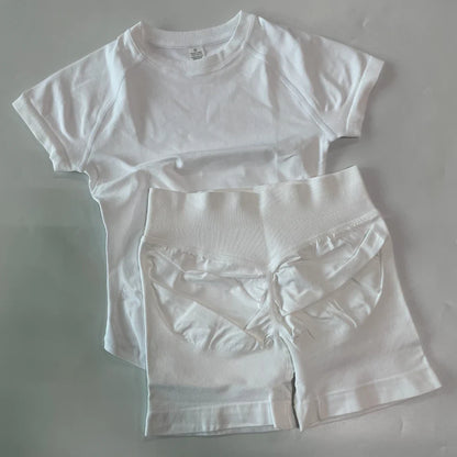 2 Piece Sets Women Outfit Longline Short Sleeve Gym Crop Top High Waist Workout Shorts Sports Suit Fitness Clothes Yoga Set