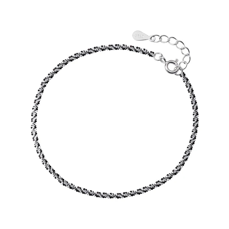 Fashion 925 Sterling Silver Simple White Black Color Gypsophila Link Chain Bracelet for Women Men Fine Jewelry Bijoux