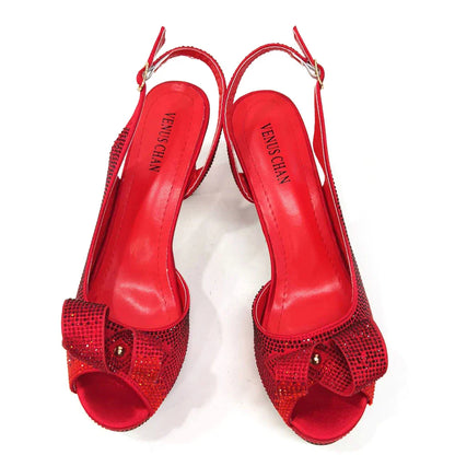 Newest INS Style Peach Color Rhinestone Elegant High Heels Nigeria Popular Design African Ladies Shoes And Bag Set