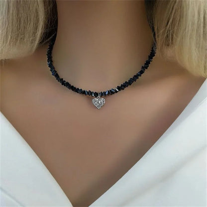 Fashion Vintage Sexy Zircon Heart Pendant Necklace For Women Female Boho Geometric Baroque Transparent Crystal Chain Jewelry