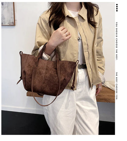 2025 Hot Sale Autumn Soft Women's Handbags Faux Suede Solid Color Large Capacity Shoulder Bag Casual Versatile Ladies Bags