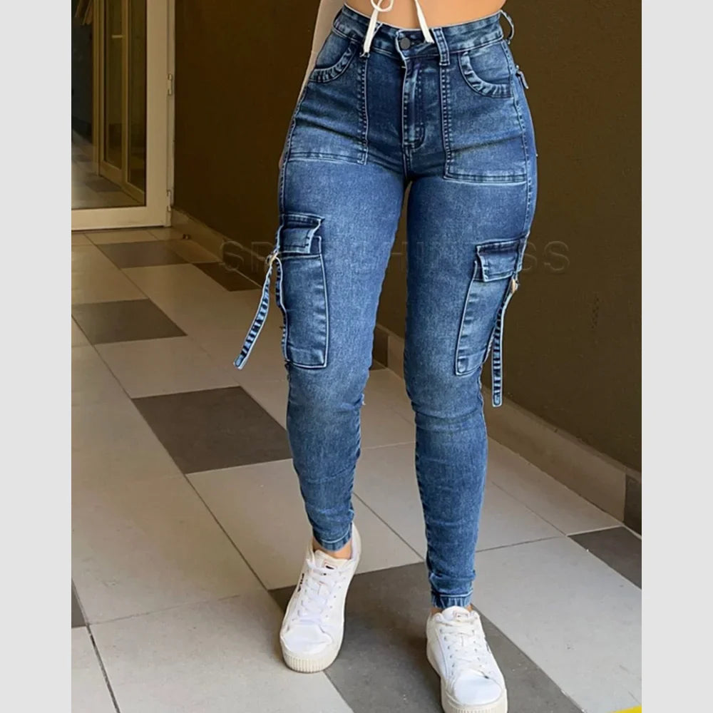 Women Clothing Skinny Jeans Casual Fashion Denim Pants Legging Pants High Waisted Trousers Y2k Streetwear Hip Lift Pocket Design