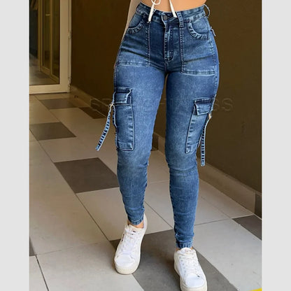 Women Clothing Skinny Jeans Casual Fashion Denim Pants Legging Pants High Waisted Trousers Y2k Streetwear Hip Lift Pocket Design