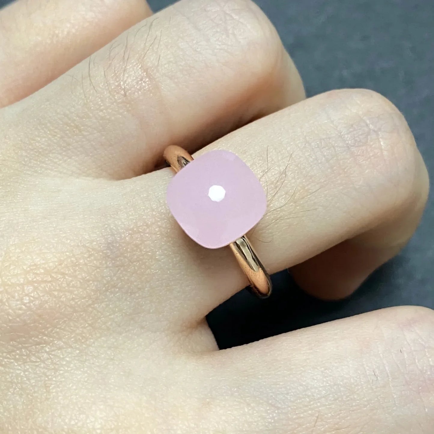 Stylish Purple Crystal Rose Gold Plated Candy Ring 30 Colors Simple Candy Color Jewelry Gift for Women Valentine's Day