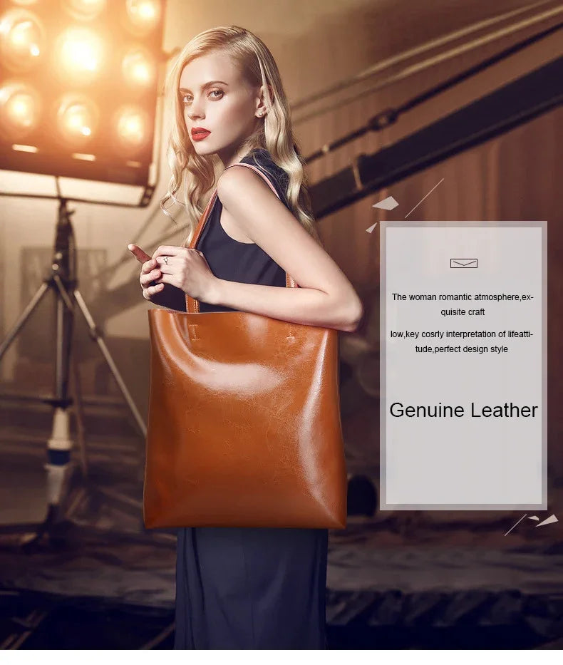 Women Genuine Leather Shoulder Bags Retro Fashion Designer Bag Large Capacity Female Versatile Tote Bag Portable Phone Bag Girl