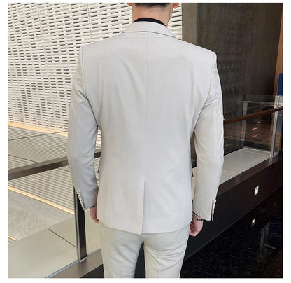 Conjunto de Terno Masculino de Negócios Slim Fit Três Peças 2025 de Alto Padrão Estilo Coreano para Casamento Noivo Festa Terno Colete Calças M-4XL