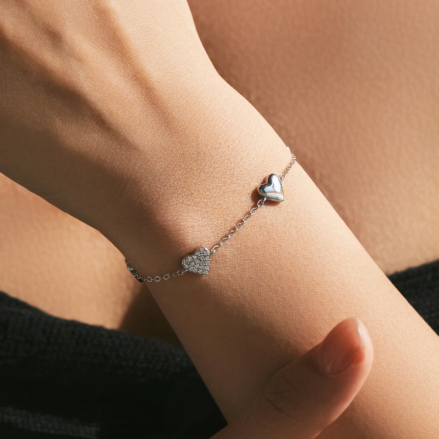 Dazzling Zirconia Bracelet 925 Sterling Silver Exquisite Mirror Hearts Charms Stackable Bracelets For Women Fine Jewelry