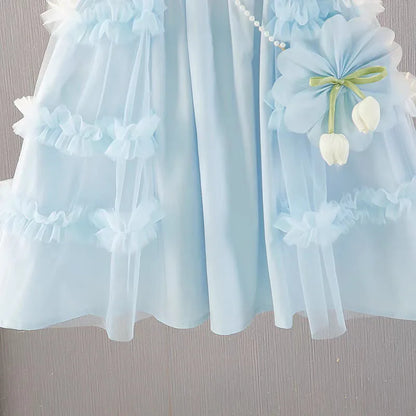Cute blue lace sleeveless dress With Bag princess dress For 2-10 Yrs baby girls Children Clothes 6.1 Children's Day Clothing