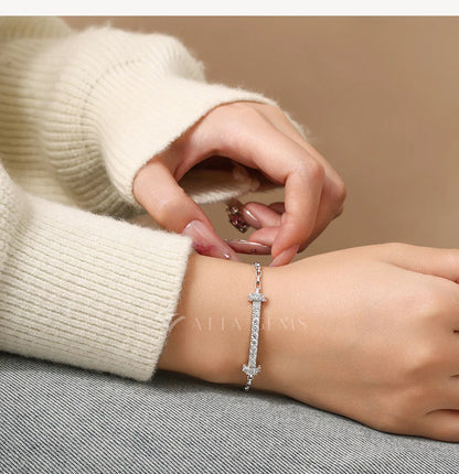 Horizontal Bar Moissanite Bracelet for Women Men S925 Silver 18k Gold Box Chain Minimalist Statement Party Jewelry Gift