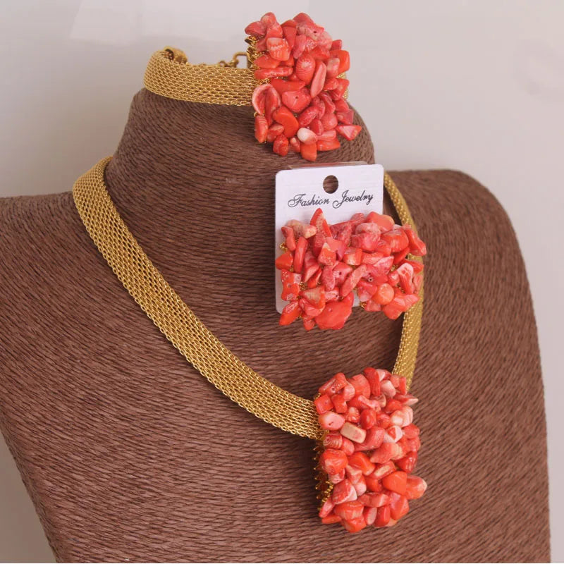African Wedding Coral Beaded Fine Jewelry Set For Women High Quality 2023