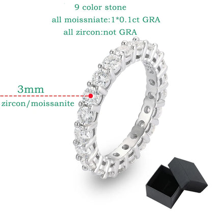 3mm Certified Moissanite Rings for Women Full Diamond Sparkling Bride Jewelry Wholesale 100% 925 Sterling Silver 9 Color