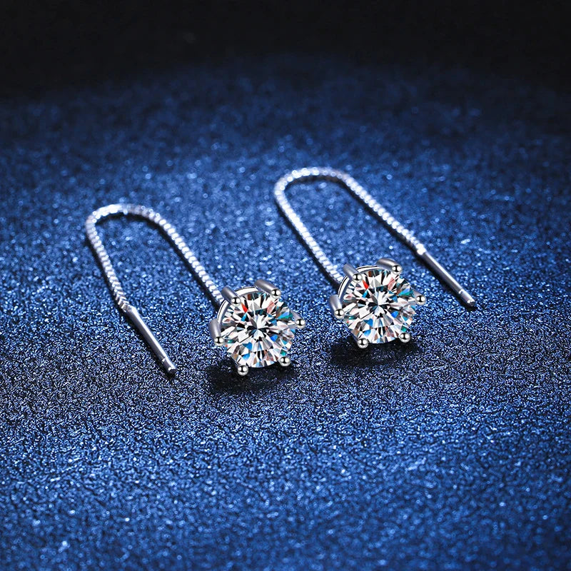 1CT Moissanite Earrings S925 Sterling Silver Plated with White Gold Ear Wire Line Drop Earring Hoop Wedding Fine Jewelry