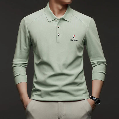 Original Design Men's Polo Shirt Lapel Long Sleeve T-Shirt Autumn New Solid Exquisite Letter Embroider Business Smart Menswear