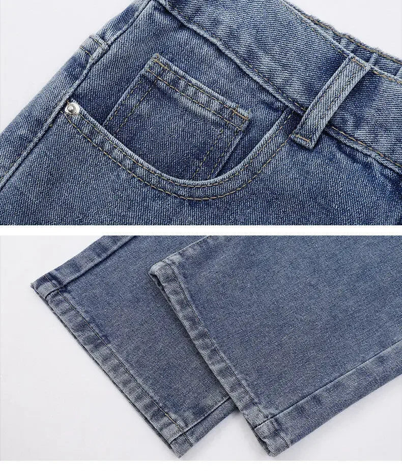 2026 New Korean Men's Casual Long Jeans Classic Man Straight Denim Wide-leg Pants Solid Color Light Blue Black 3XL Cargo Jean