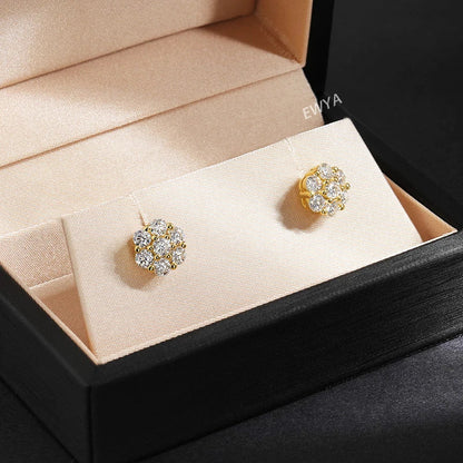 7-Stone Flower Full 2.5/3mm D Color Moissanite Stud Earrings for Women Silver 925 Plated 18K GRA Certified Party Earring