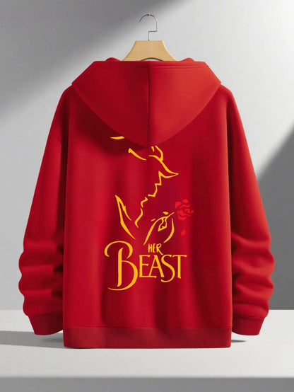 Romantic Theme Beauty and the Beast Couple Hoodies Men'S Women'S Separate Styles Pullover Casual Loose Fit Sweatshirt Hoodie Y2K