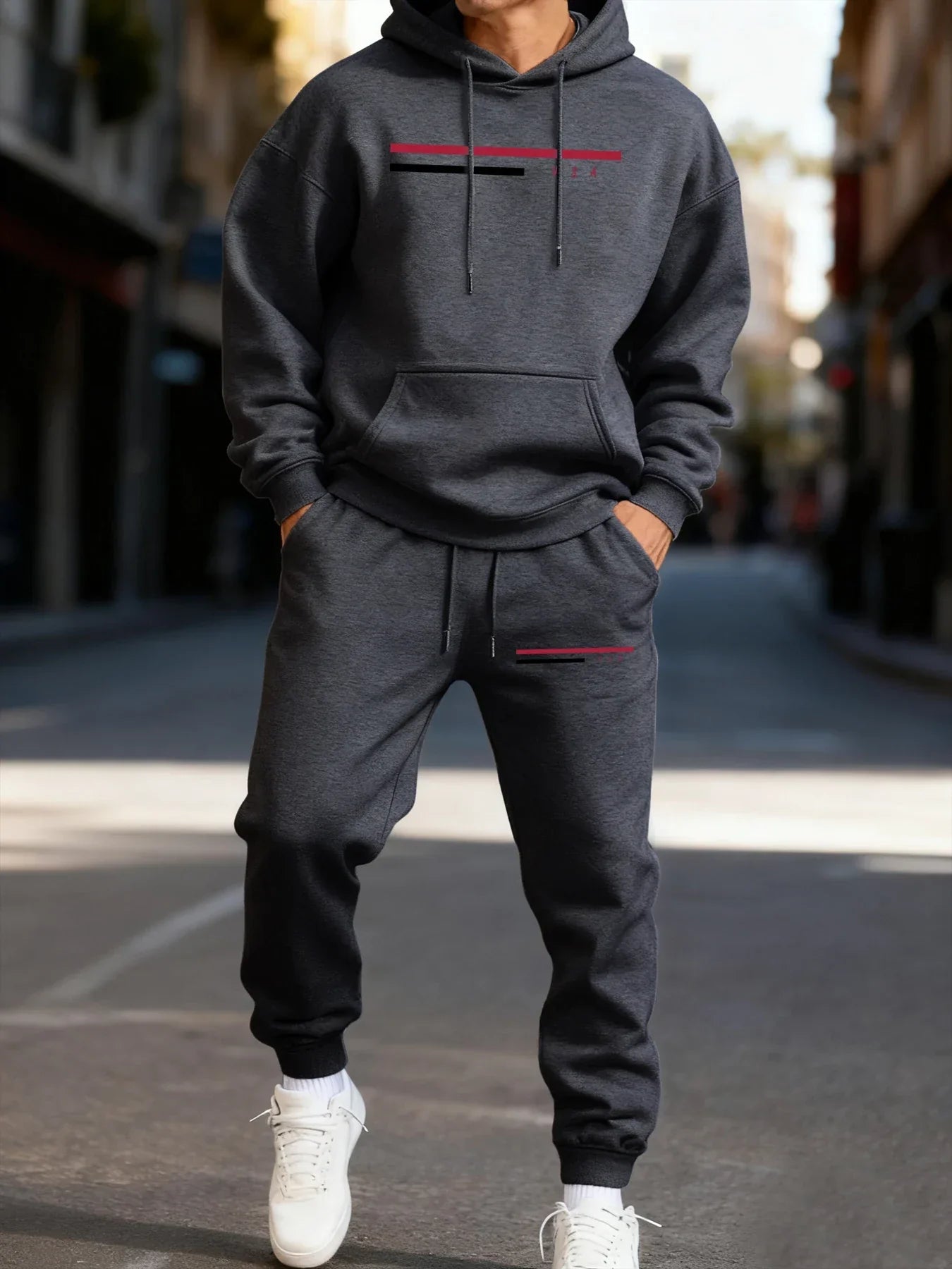 Usa Simple Line Printed Man'S Hoodie Set Fashion Pocket Two Pices Sets Fleece Autumn Clothing Casual Winter Sporty Streetwear
