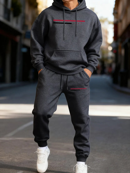 Usa Simple Line Printed Man'S Hoodie Set Fashion Pocket Two Pices Sets Fleece Autumn Clothing Casual Winter Sporty Streetwear