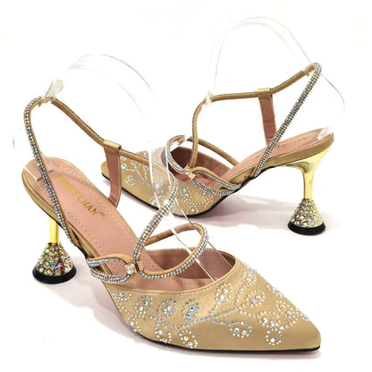 2025 Summer New Design Specials Italian Women Shoes and Bag Set Wine Color Comfortable High Heels With Rhinestone