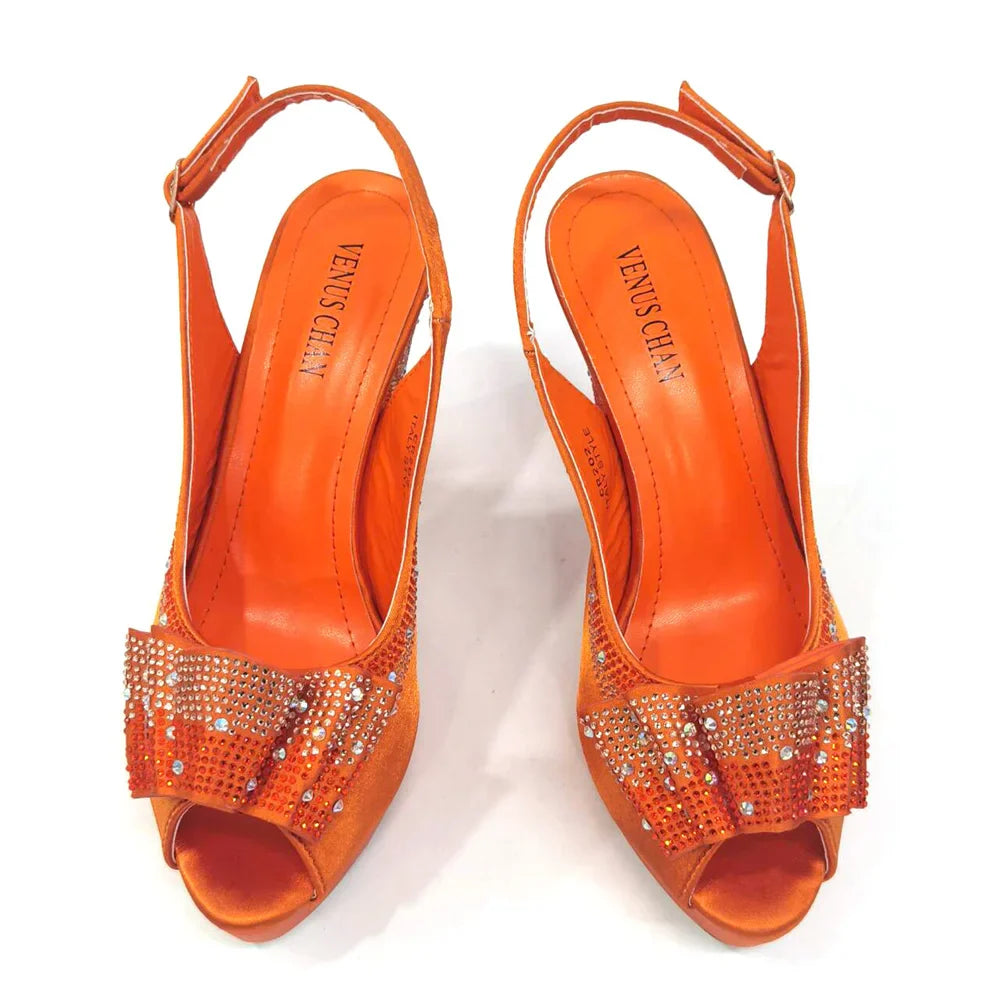 Shoes Matching Bag With Applique Mature African Ladies Super High Heels Sandals for Party Fashionable Italian Women