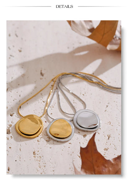 Double Round Pendant Fashion Necklace Water Resistant Metal Stainless Steel Daily Waterproof Jewelry Recommend