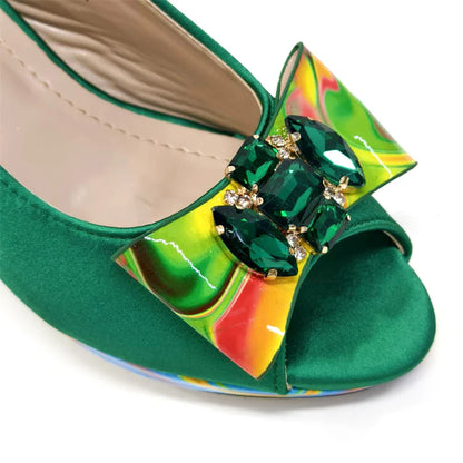 Fashion Purple Color Painted Rhinestones Elegant Peep Toe Sandals Shoes and Bag Set Italian Heels for Womens