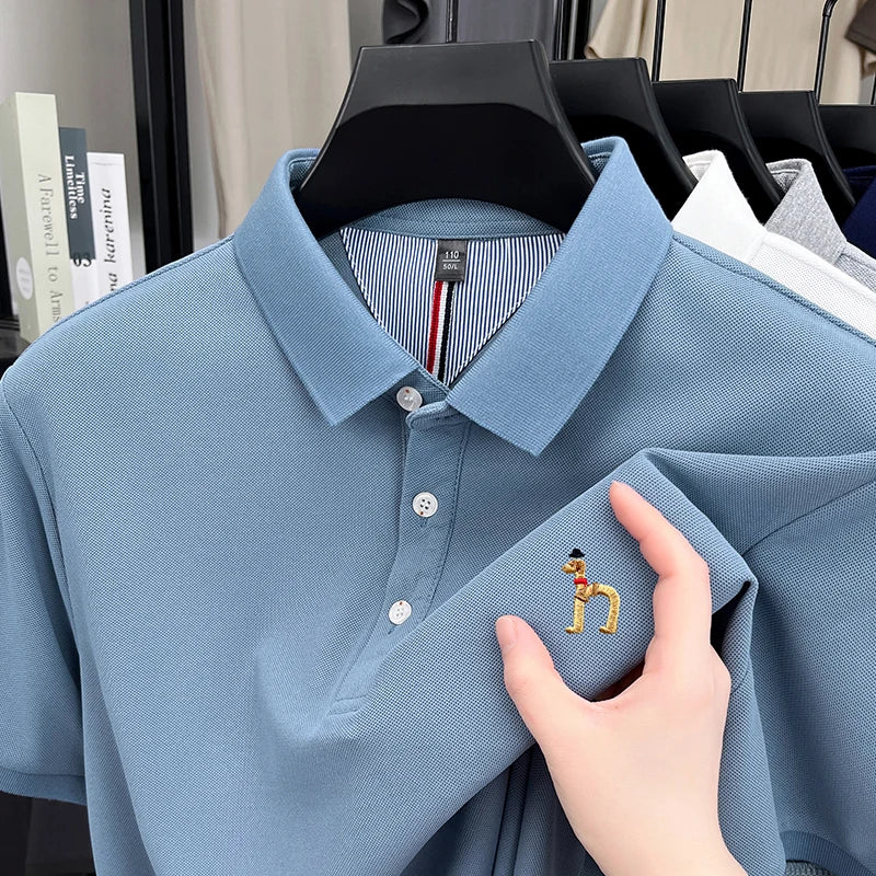 Brand Design Men's Polo Shirt Lapel Short Sleeve T-Shirt Summer New Exquisite Dog Embroider Fashion Business Handsome Men's Wear
