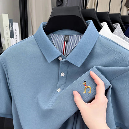 Brand Design Men's Polo Shirt Lapel Short Sleeve T-Shirt Summer New Exquisite Dog Embroider Fashion Business Handsome Men's Wear