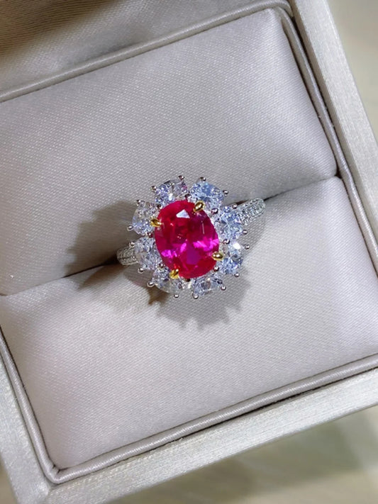 High Definition 3-carat Genuine Pigeon Blood Ruby Ring Women's Jewelry Set 925 Pure Silver Gold Plated Versatile for Daily Use