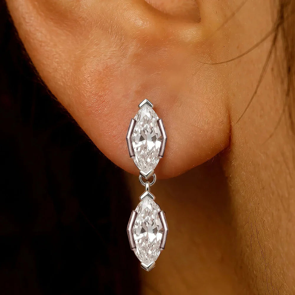 2-Stone Marquise Cut Moissanite Drop Earrings for Women S925 Silver Lab Diamond Stud Earrings with Certificate Fine Jewelry