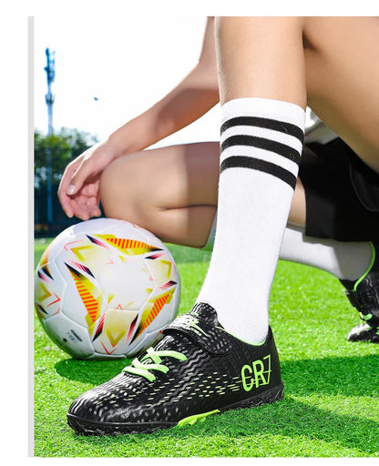New Hot Children Football Boots Outdoor Trainers Soccer Shoes for Kids Boys Girls Hook Loop Football Cleats Futsal Sneakers28-39