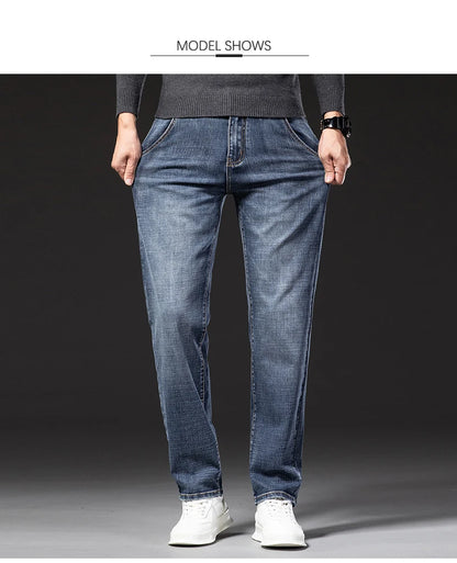 New Autumn and Winter  Plus Size 40 42 44 Men Straight Loose Jeans Business Fashion Denim Stretch Pants Male Brand Trousers