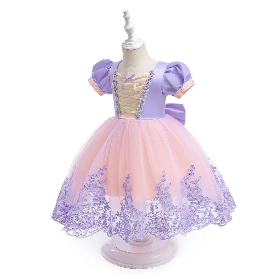 Fashion Girls Rapunzel Dress Up Dresses for Party and Wedding Mesh Lace Girls Dresses Summer Children Girls Party Dresses ASQ03