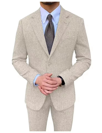 Retro British Men Suit 2 pieces (Blazer+ Vest + Pants)Single Breasted Suit Jacket Formal Fashion Herringbone Wedding Business