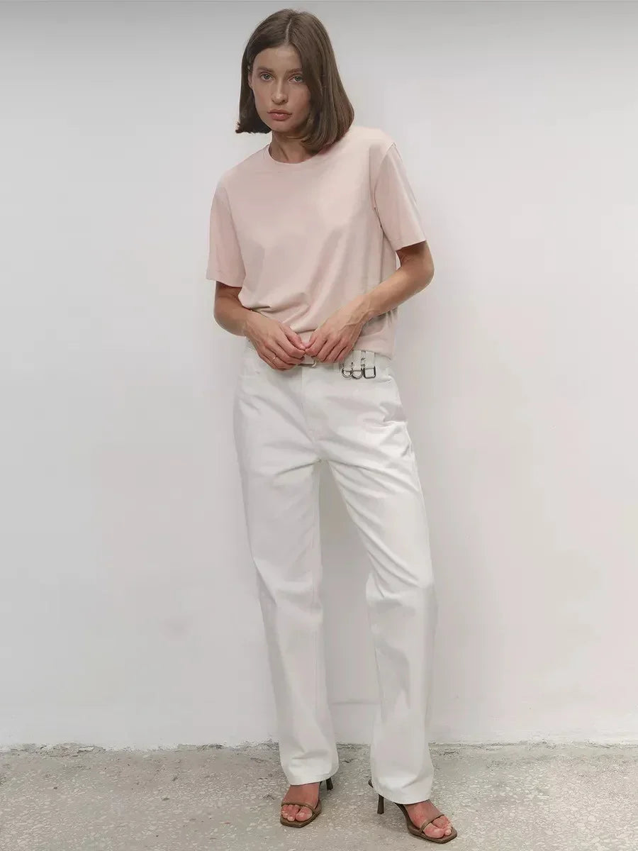 Summer 100% Cotton Women's T-shirt Bottoming Basic Fashionable Lady Short Sleeve Loose Tops Shirts Solid 230g/㎡ Tops
