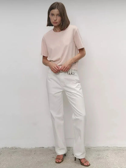 Summer 100% Cotton Women's T-shirt Bottoming Basic Fashionable Lady Short Sleeve Loose Tops Shirts Solid 230g/㎡ Tops