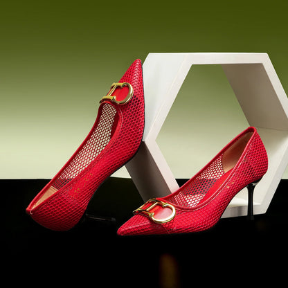 Spring New Hollow Business Women's Shoes 7cm Red Evening Shoes Women's High Heels
