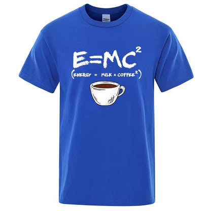 Summer Men's T-shirt 100% Cotton Casual Funny Energy=Milk+Coffee Print Men Cool Loose O-neck Tops For Men Short Sleeve Male Tees