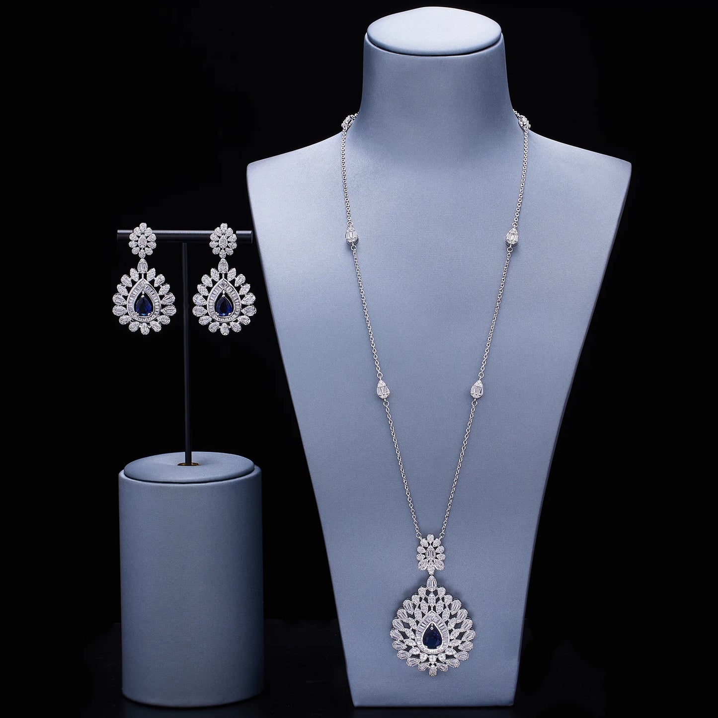 Elegant Women Wedding Jewellery African CZ Crystal Leaf Drop Bridal Necklace Bracelet and Earrings Jewelry Sets