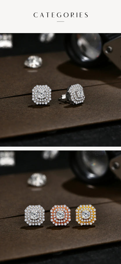 Luxurly D VVS1 Color Moissanite Stud Earrings For Women Top Quality 100% 925 Sterling Silver Sparkling Wedding Jewelry