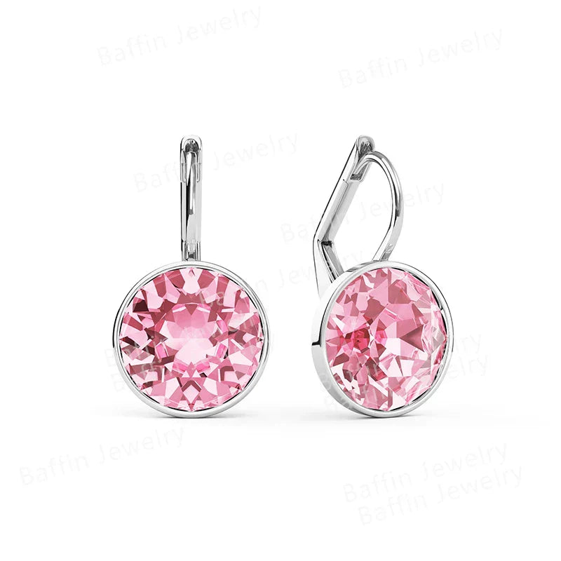 Earring for Women Christmas Birthday Premium Austrian Crystals Round Cut Dangle Silver Gold Color Pierced Jewelry