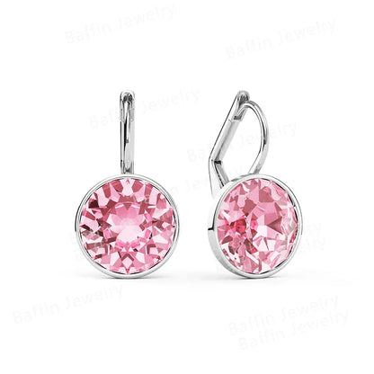 Earring for Women Christmas Birthday Premium Austrian Crystals Round Cut Dangle Silver Gold Color Pierced Jewelry