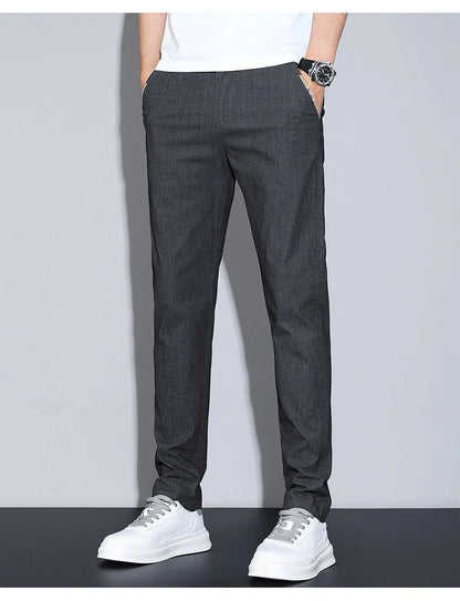 Cotton Thin Men's Business Casual Pants Summer Straight Slim Fit Fashion Stretch Solid Trousers Korean Men's Pants Size 28-38