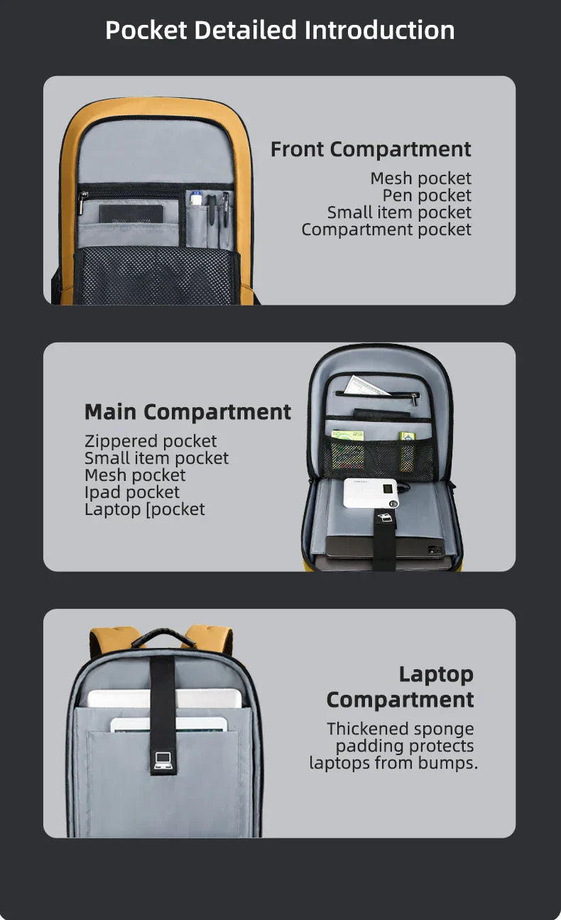 Heroic Knight Thin Male Work Backpack Multifunctional Fashion 15.6 In Laptop Backpack Casual Waterproof Business Travel Daypack