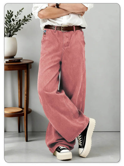 American Men's Retro Brown Ultra Baggy Wide Leg Jeans Street Casual Embroidery Oversized Men's Clothes Unisex Denim Pants