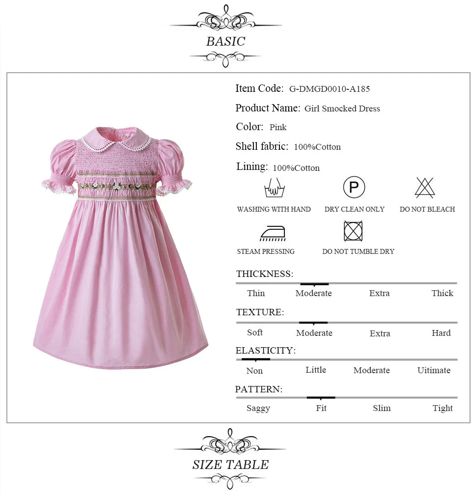 Pettigirl Children Kids Girls Summer Handmade Pink Princess Smocked Birthday Dresses Outfits Gift Size 2 3 4 5 6 8 10 12Y